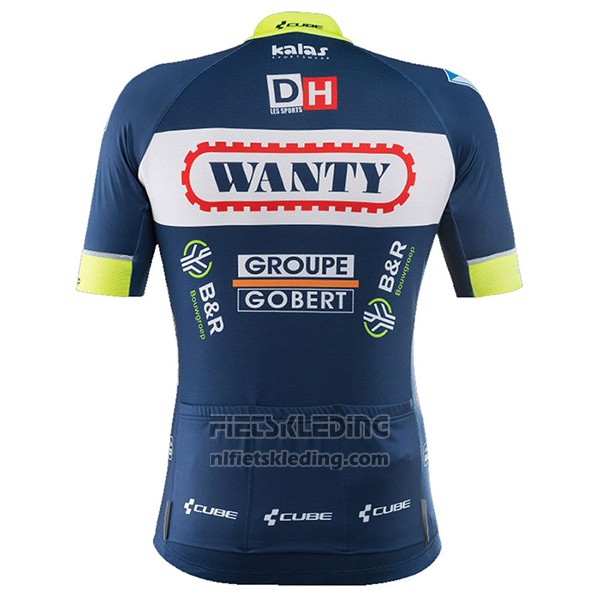 2017 Fietskleding Wanty Groupe Gobert Blauw Korte Mouwen en Koersbroek